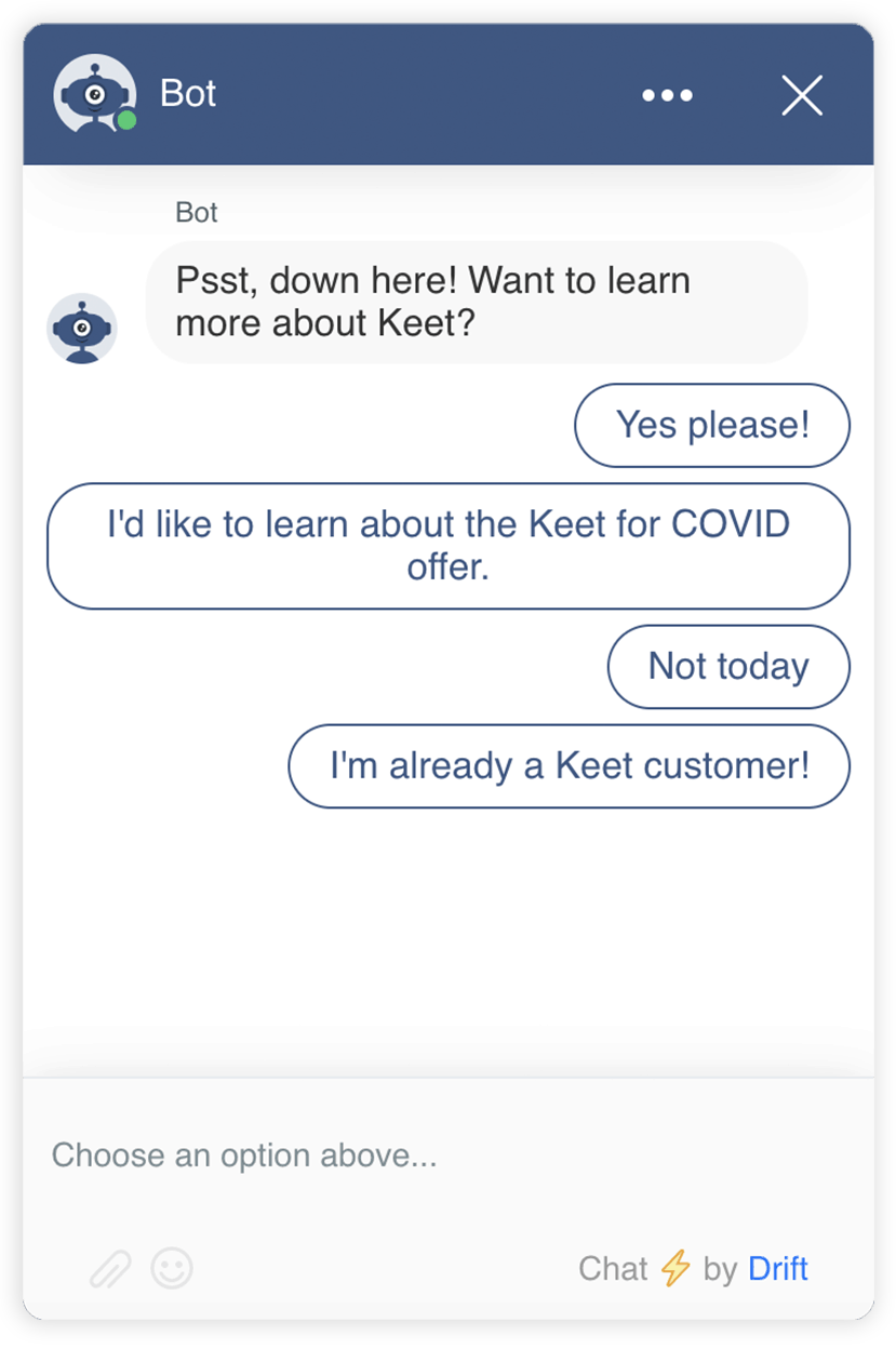 Keet Health Drift homepage bot